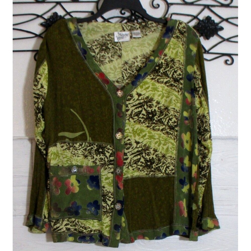 Midnight Velvet Women's Top Size L Long Sleeve Multicolored Floral V Neck